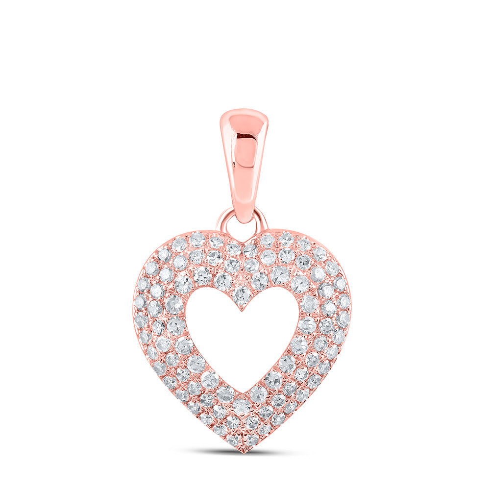 10kt Rose Gold Womens Round Diamond Heart Pendant 1/2 Cttw