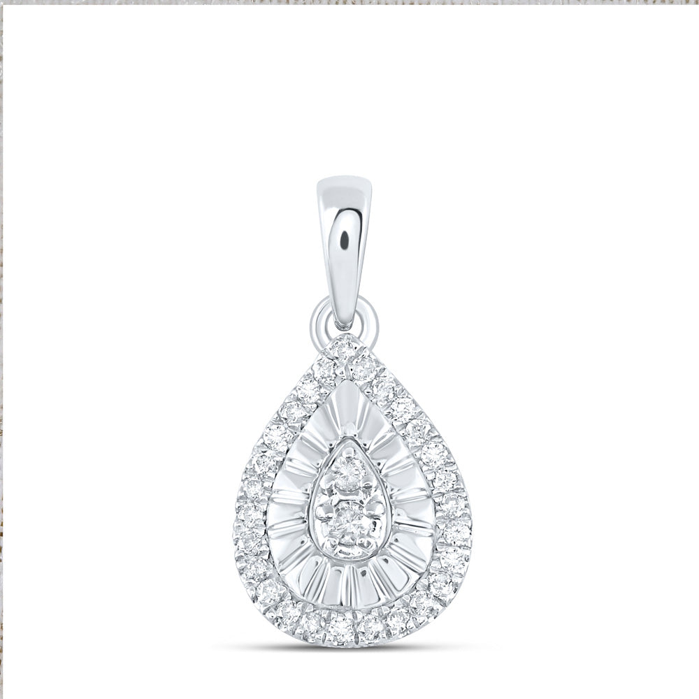 Sterling Silver Womens Round Diamond Teardrop Pendant 1/8 Cttw