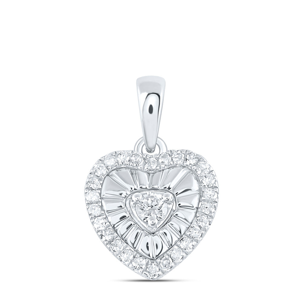 Sterling Silver Womens Round Diamond Heart Pendant 1/8 Cttw