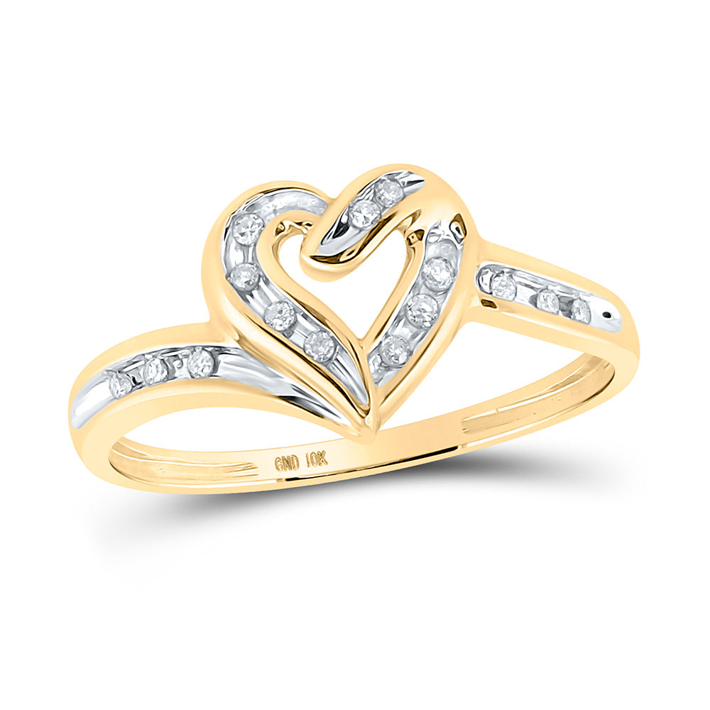 10kt Two-tone Gold Womens Round Diamond Heart Frame Ring 1/12 Cttw