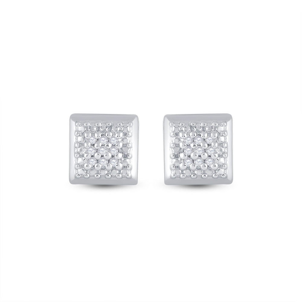 Sterling Silver Womens Round Diamond Square Earrings 1/10 Cttw