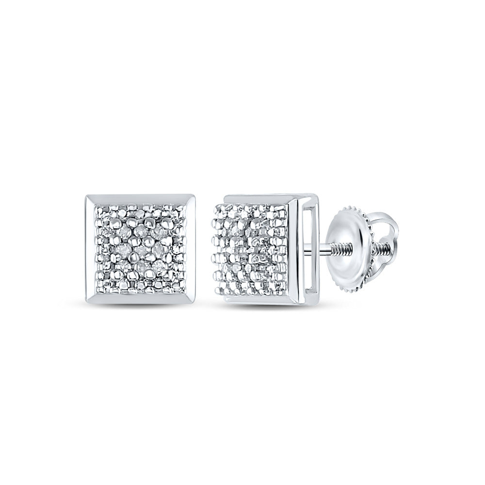 Sterling Silver Womens Round Diamond Square Earrings 1/10 Cttw