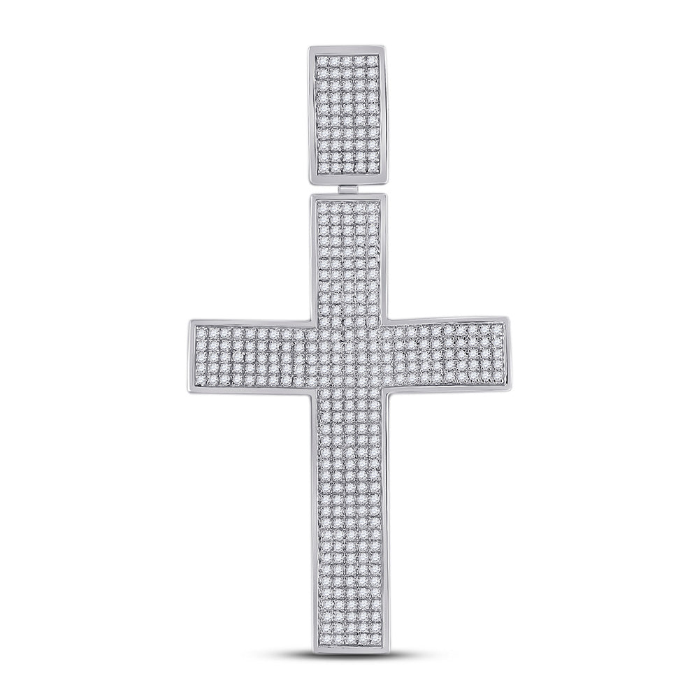 10kt White Gold Mens Round Diamond Cross Charm Pendant 1 Cttw