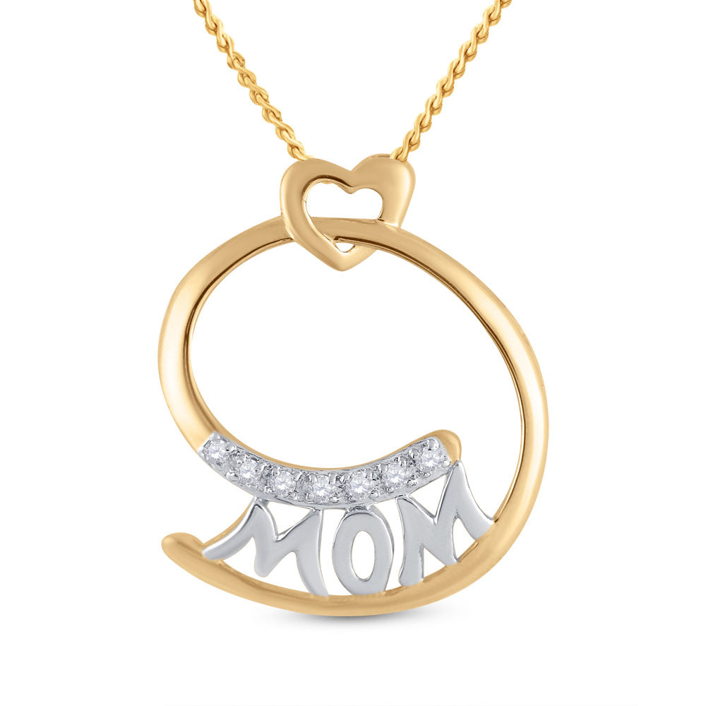 14kt Yellow Gold Womens Round Diamond Mom Mother Pendant 1/20 Cttw