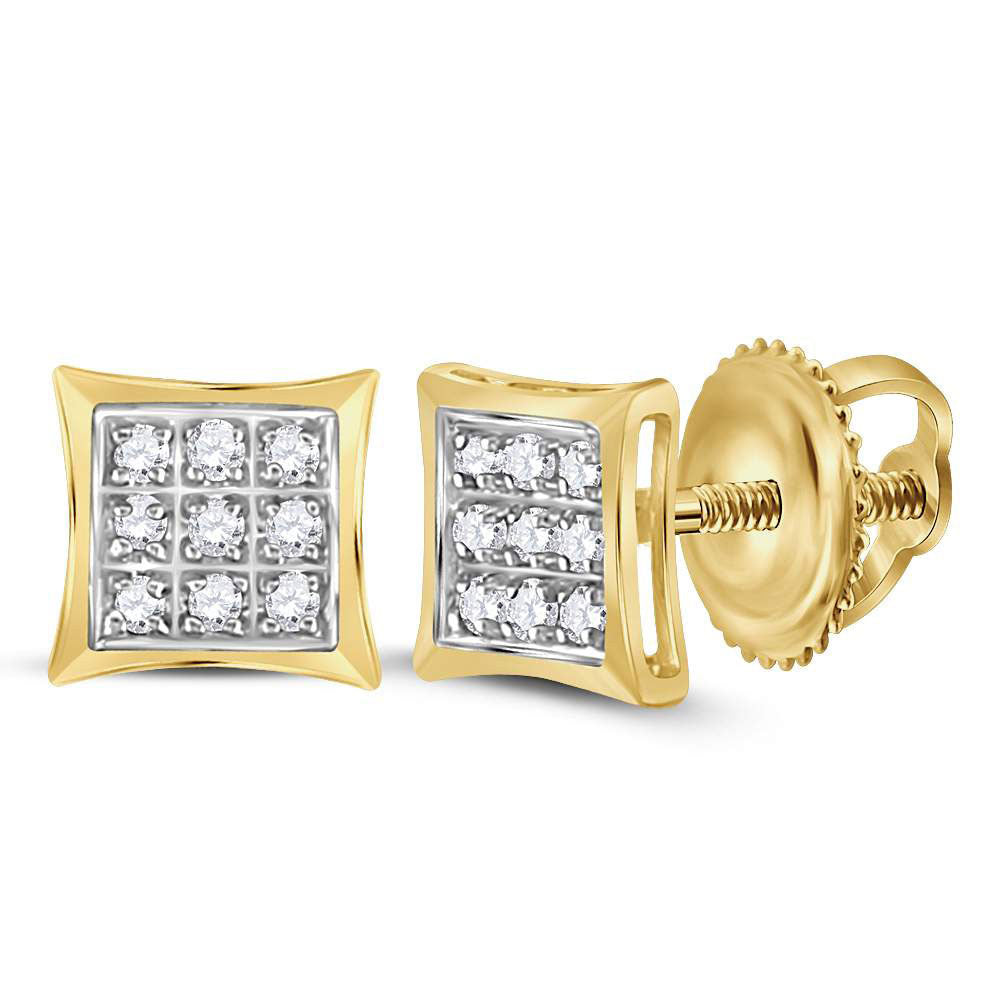 14kt Yellow Gold Womens Round Diamond Kite Square Earrings 1/20 Cttw