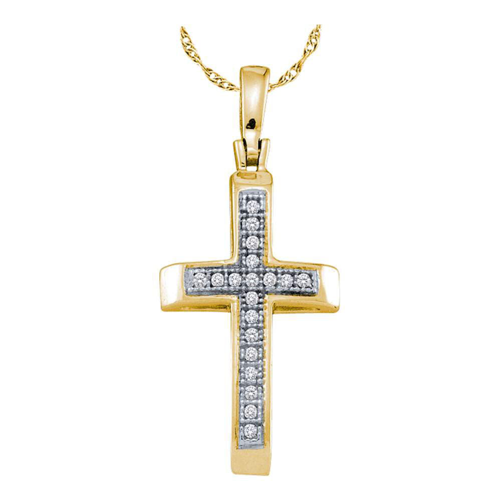 Yellow-tone Sterling Silver Womens Round Diamond Cross Pendant 1/20 Cttw