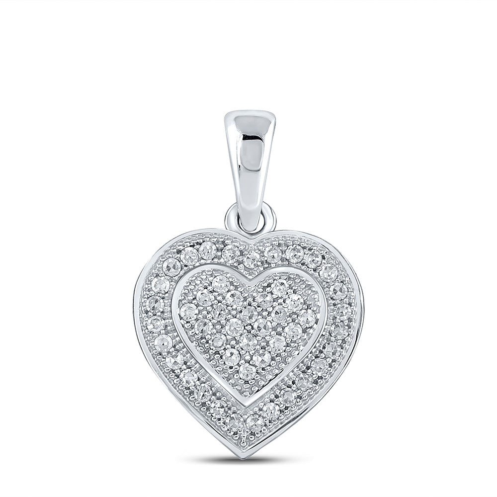 Sterling Silver Womens Round Diamond Heart Pendant 1/6 Cttw