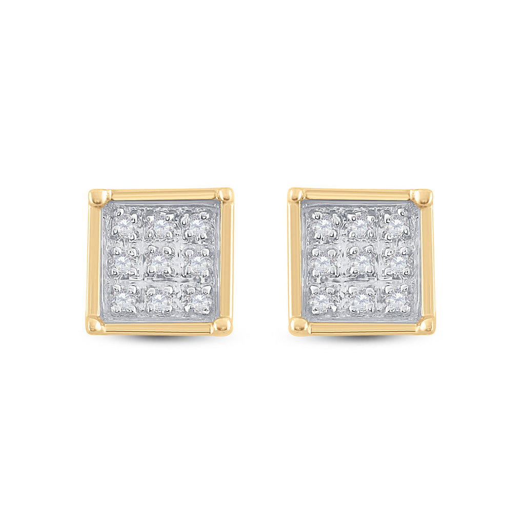 Yellow-tone Sterling Silver Womens Round Diamond Square Earrings 1/20 Cttw