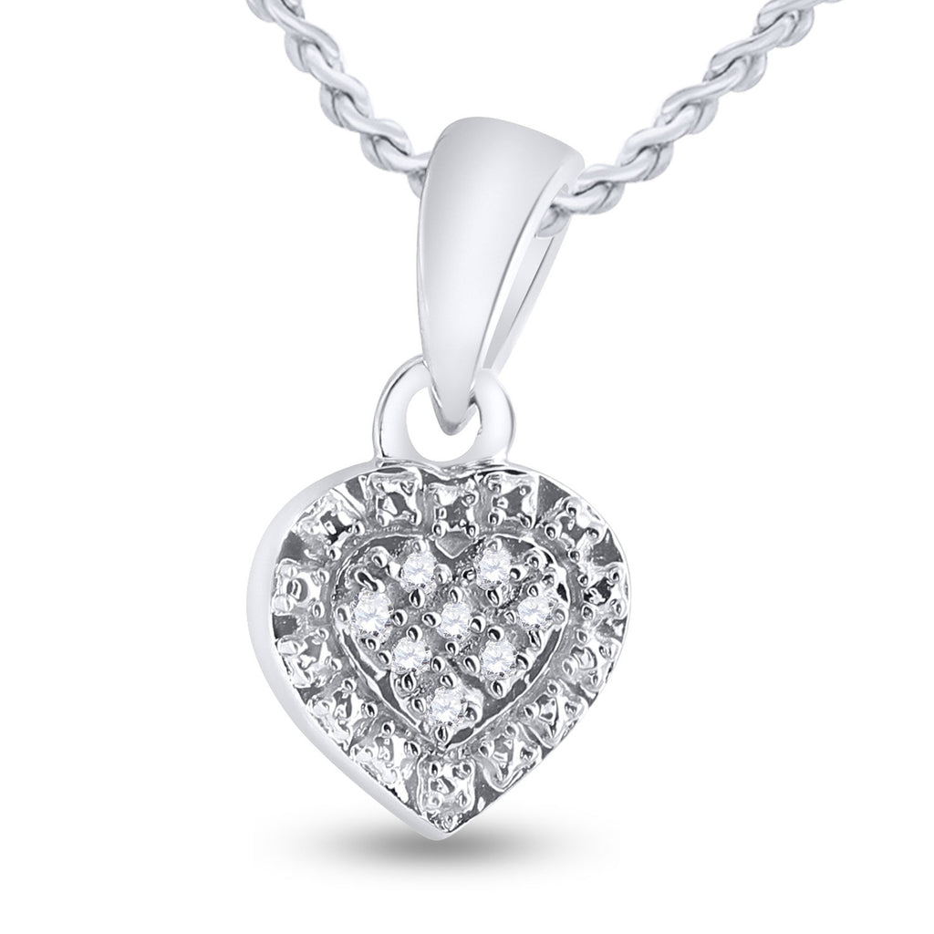 Sterling Silver Womens Round Diamond Heart Pendant .03 Cttw