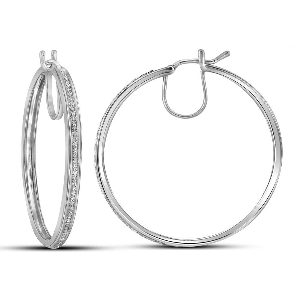 10kt White Gold Womens Round Diamond Hoop Earrings 1/4 Cttw