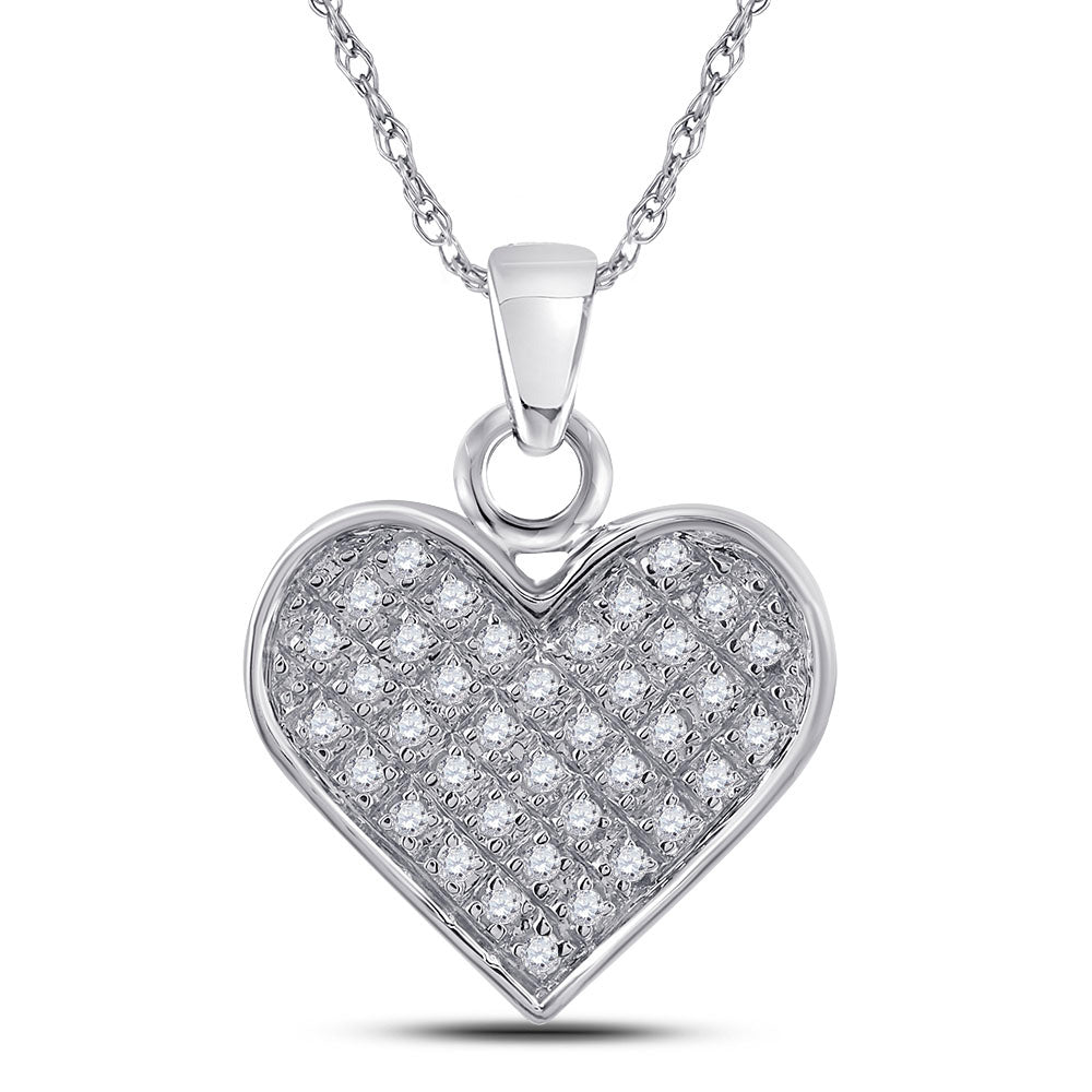 Sterling Silver Womens Round Diamond Heart Pendant 1/10 Cttw