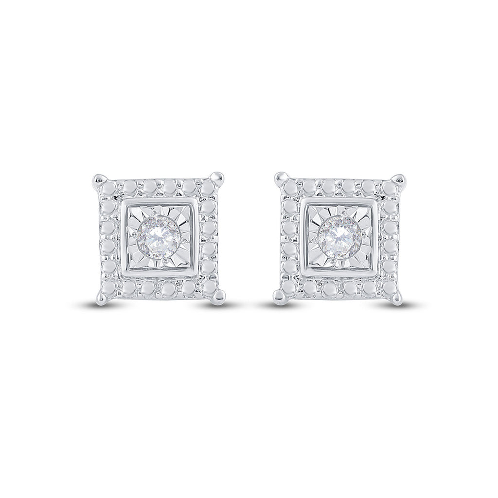 Sterling Silver Womens Round Diamond Solitaire Square Stud Earrings 1/10 Cttw