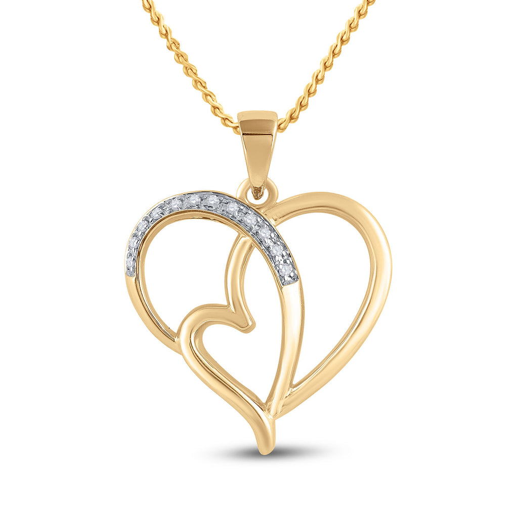 Sterling Silver Womens Round Diamond Heart Pendant 1/20 Cttw