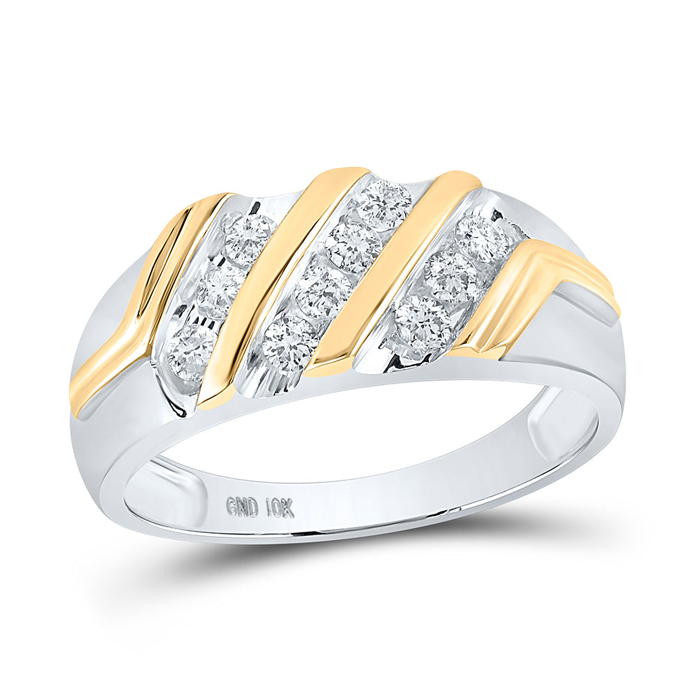 10kt Two-tone Gold Mens Round Diamond Wedding Band Ring 1/2 Cttw