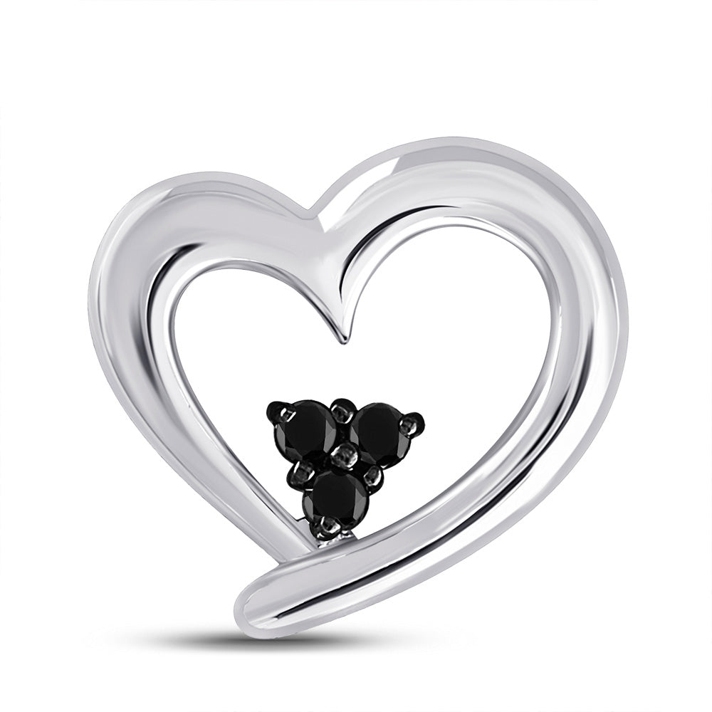 Sterling Silver Womens Round Black Color Enhanced Diamond Heart Pendant 1/8 Cttw