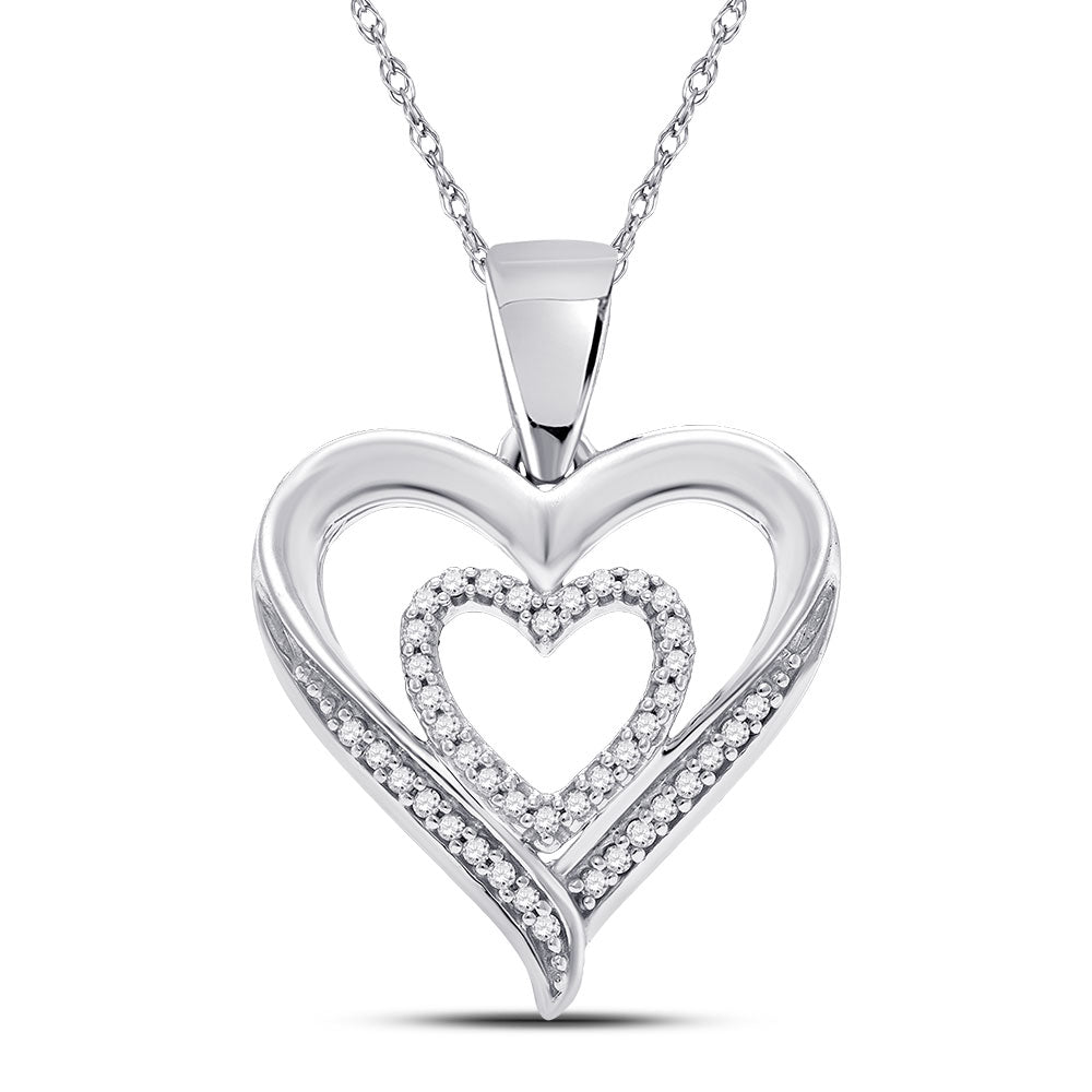 Sterling Silver Womens Round Diamond Heart Pendant 1/10 Cttw