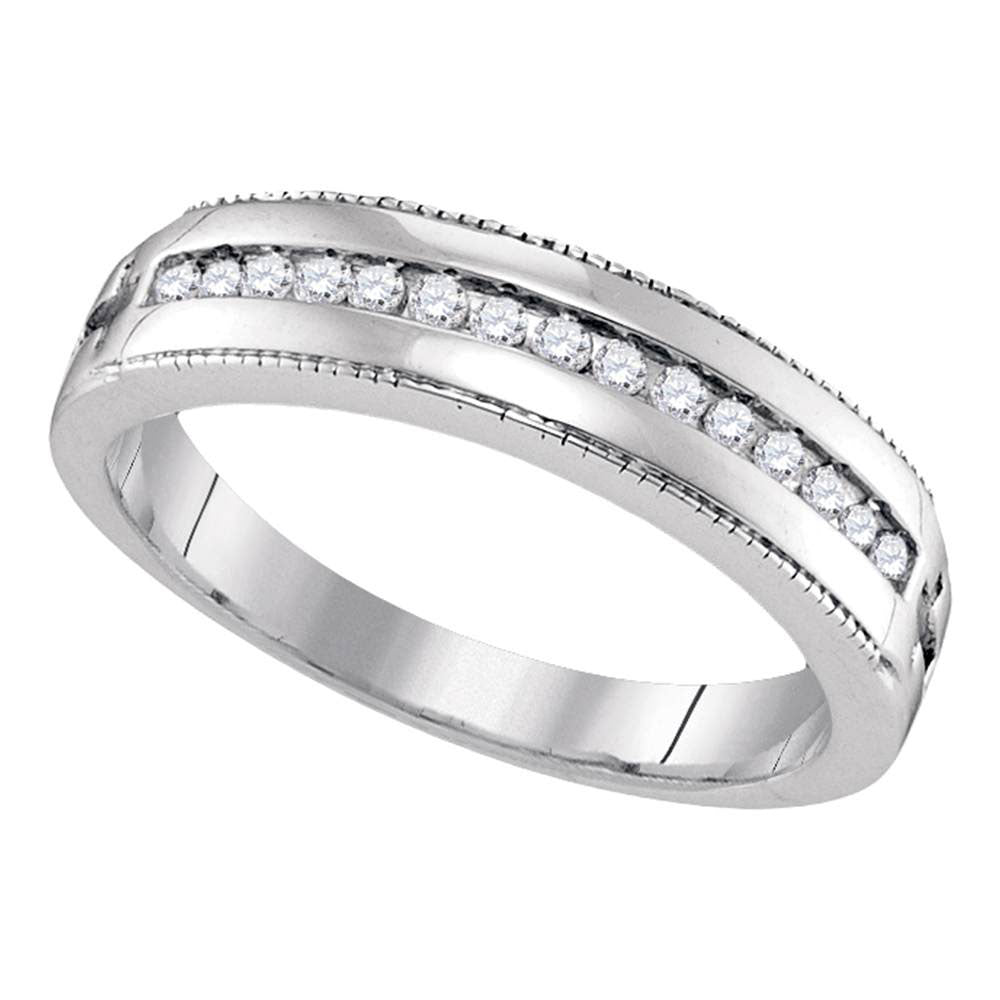 Sterling Silver Womens Round Diamond Single Row Band Ring 1/6 Cttw