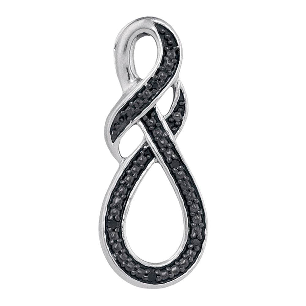 Sterling Silver Womens Round Black Color Enhanced Diamond Infinity Pendant .03 Cttw