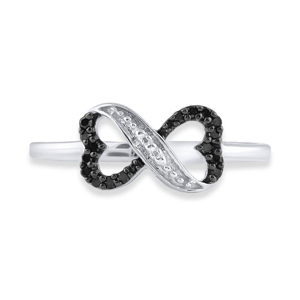 Sterling Silver Womens Round Black Color Enhanced Diamond Infinity Ring 1/10 Cttw