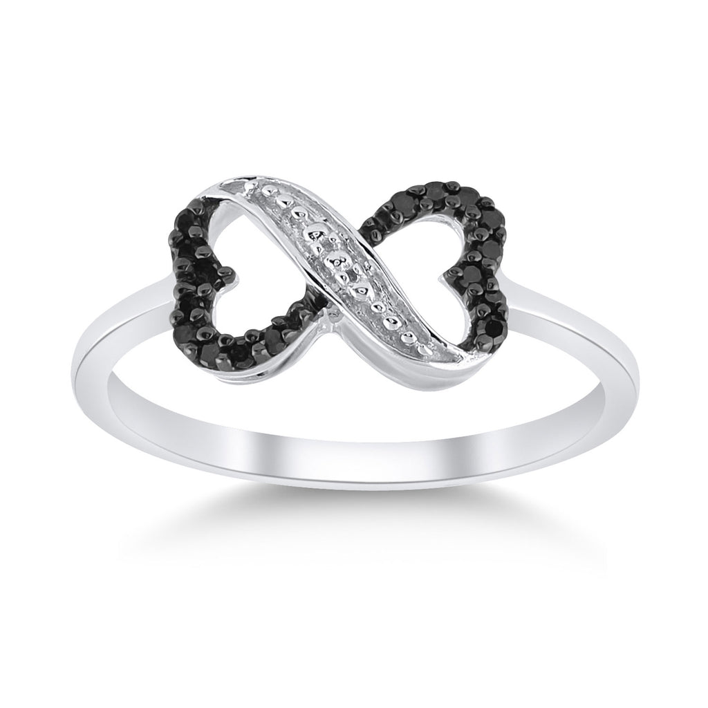 Sterling Silver Womens Round Black Color Enhanced Diamond Infinity Ring 1/10 Cttw