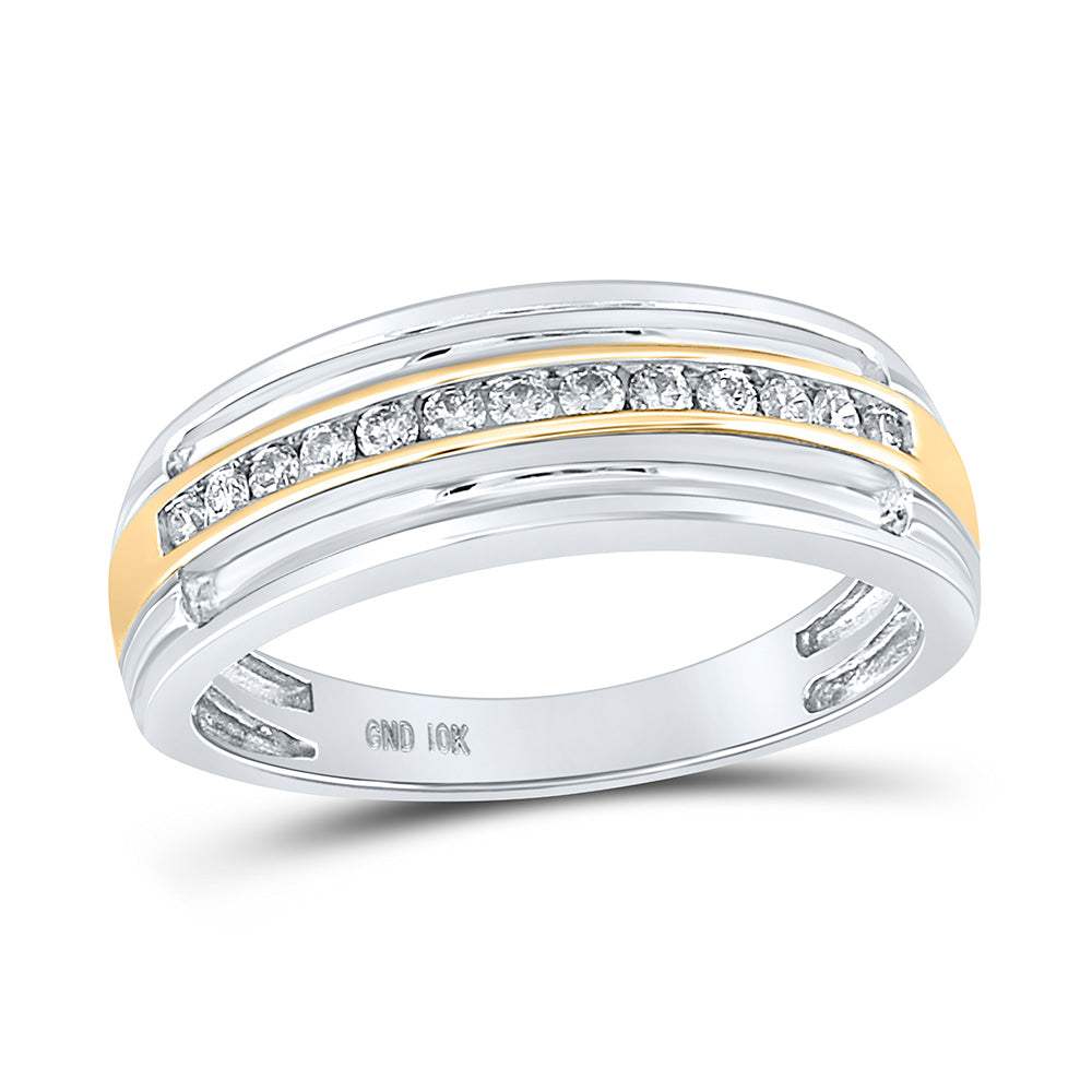 10kt Two-tone White Gold Mens Round Diamond Wedding Anniversary Band Ring 1/4 Cttw