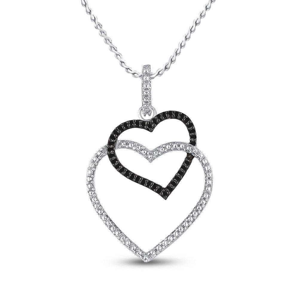 Sterling Silver Womens Round Black Color Enhanced Diamond Heart Pendant 1/8 Cttw