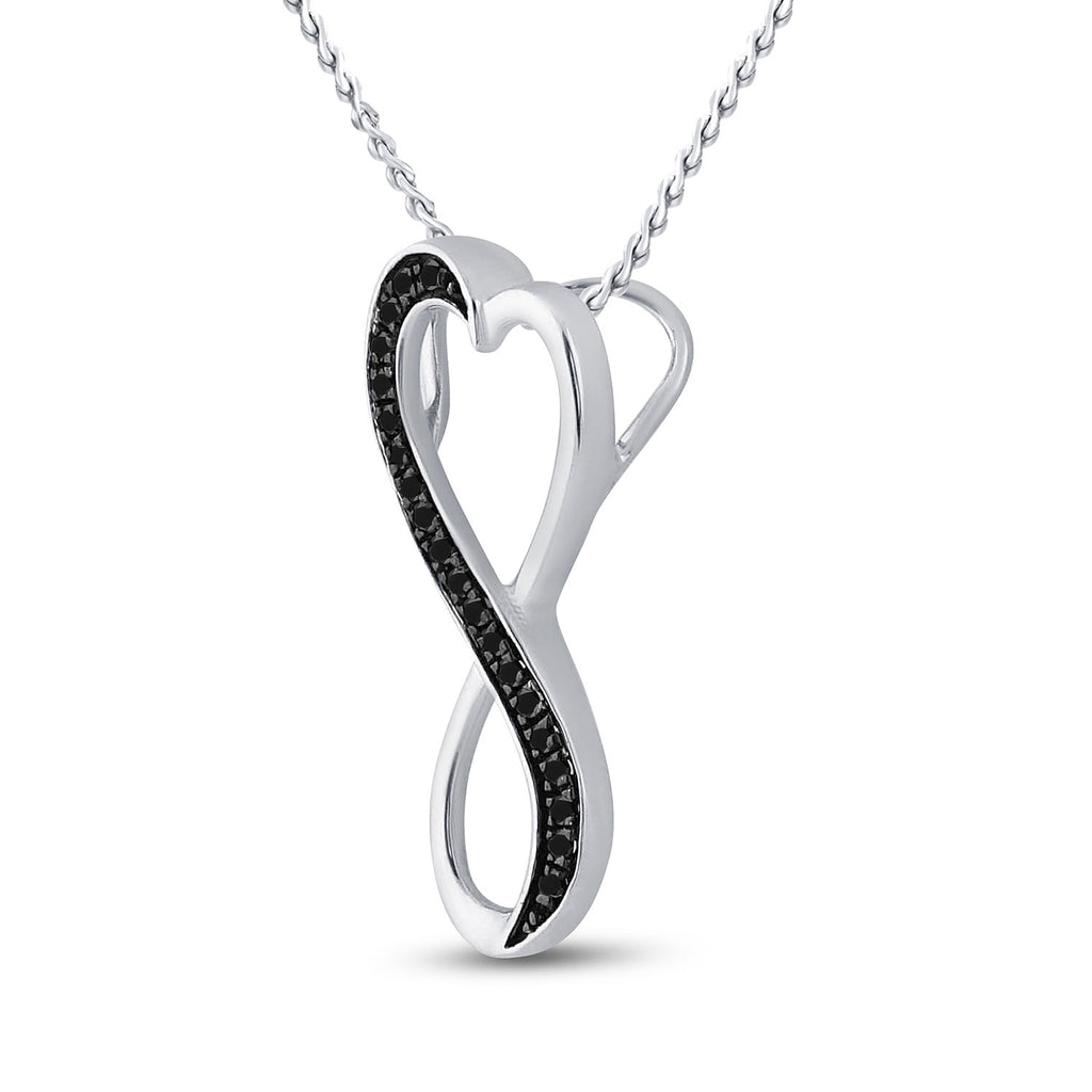 Sterling Silver Womens Round Black Color Enhanced Diamond Infinity Heart Pendant 1/10 Cttw