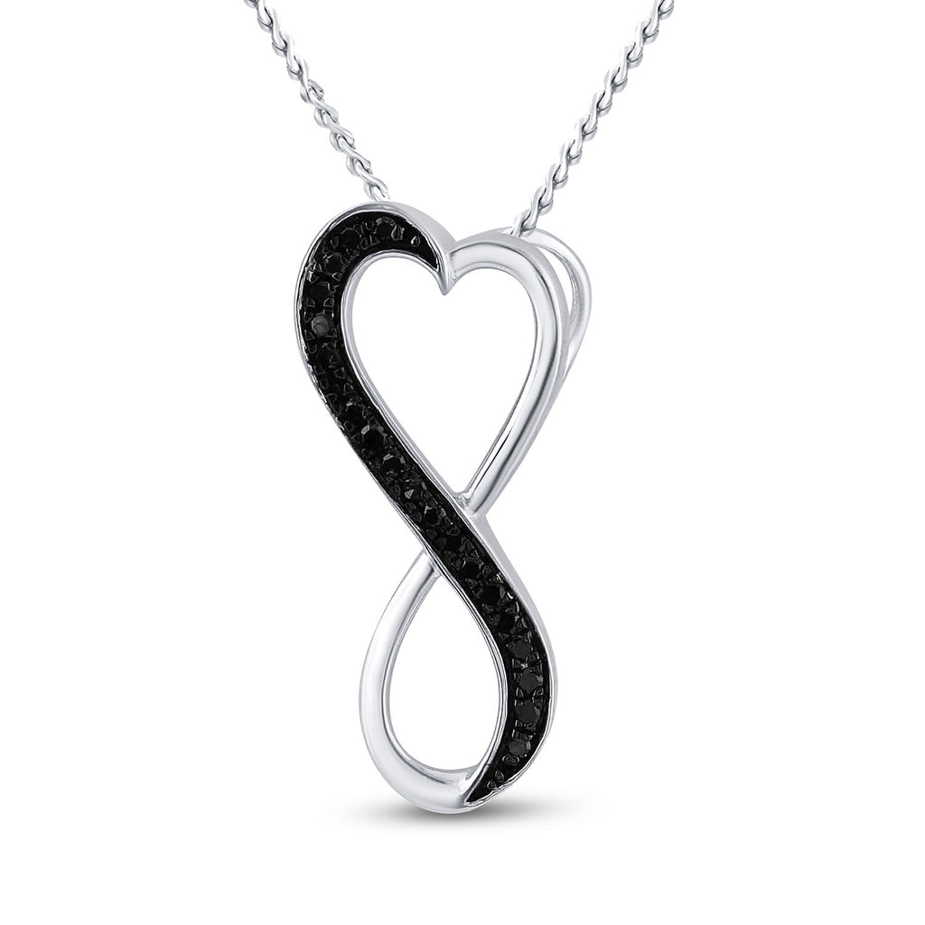 Sterling Silver Womens Round Black Color Enhanced Diamond Infinity Heart Pendant 1/10 Cttw