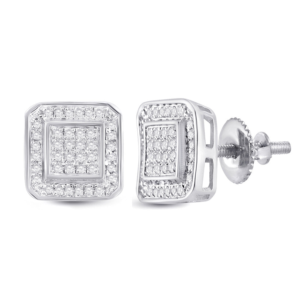 10kt White Gold Mens Round Diamond Square Earrings 1/4 Cttw