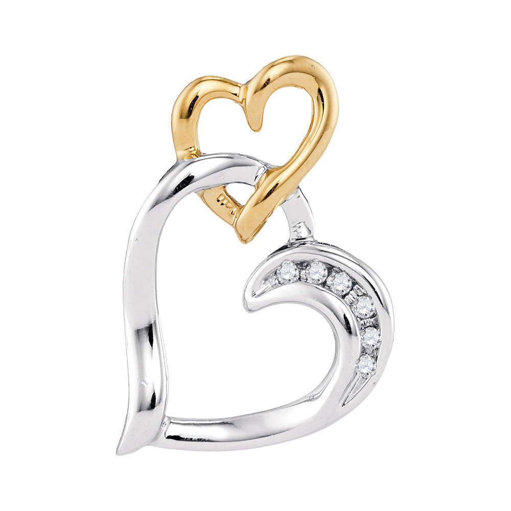 10kt Two-tone White Yellow Gold Womens Round Diamond Heart Pendant .03 Cttw