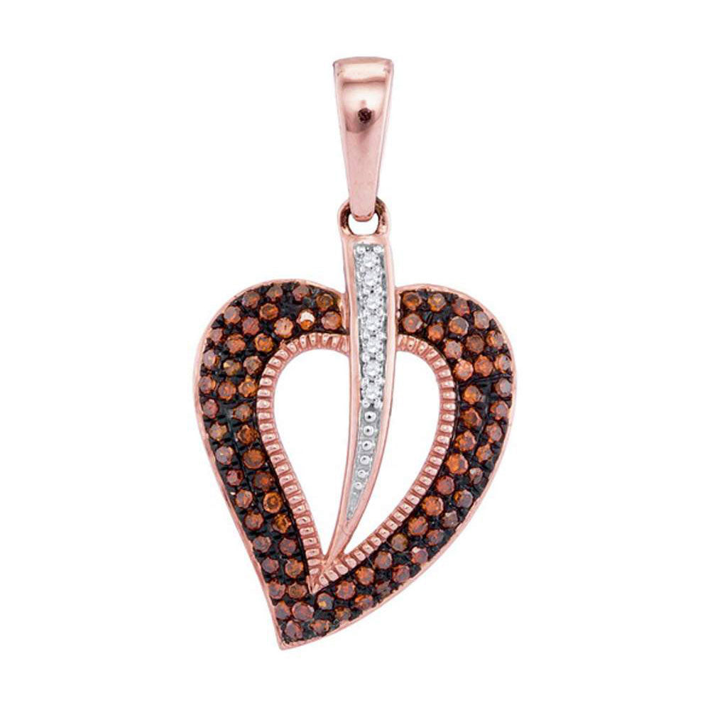 10kt Rose Gold Womens Round Red Color Enhanced Diamond Heart Pendant 1/4 Cttw